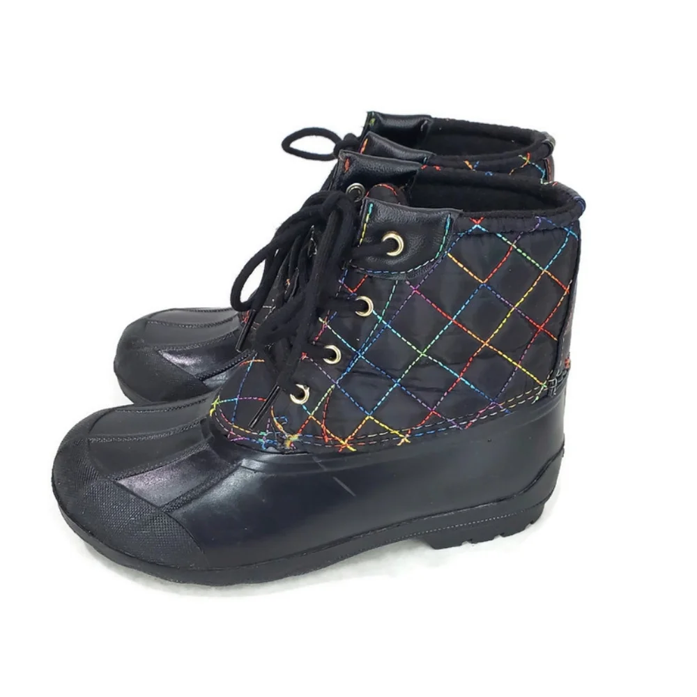 SPERRY GIRLS PORT BOOT RAIN BOOT - BLACK RAINBOW 3M DUCK BOOTS